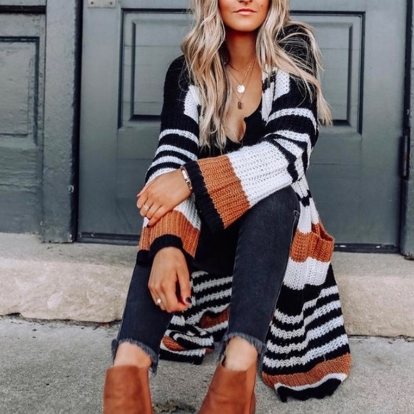 SOLD OUT Boho Striped Long Cardigan Knit Duster Sweater - Picture 14 of 14